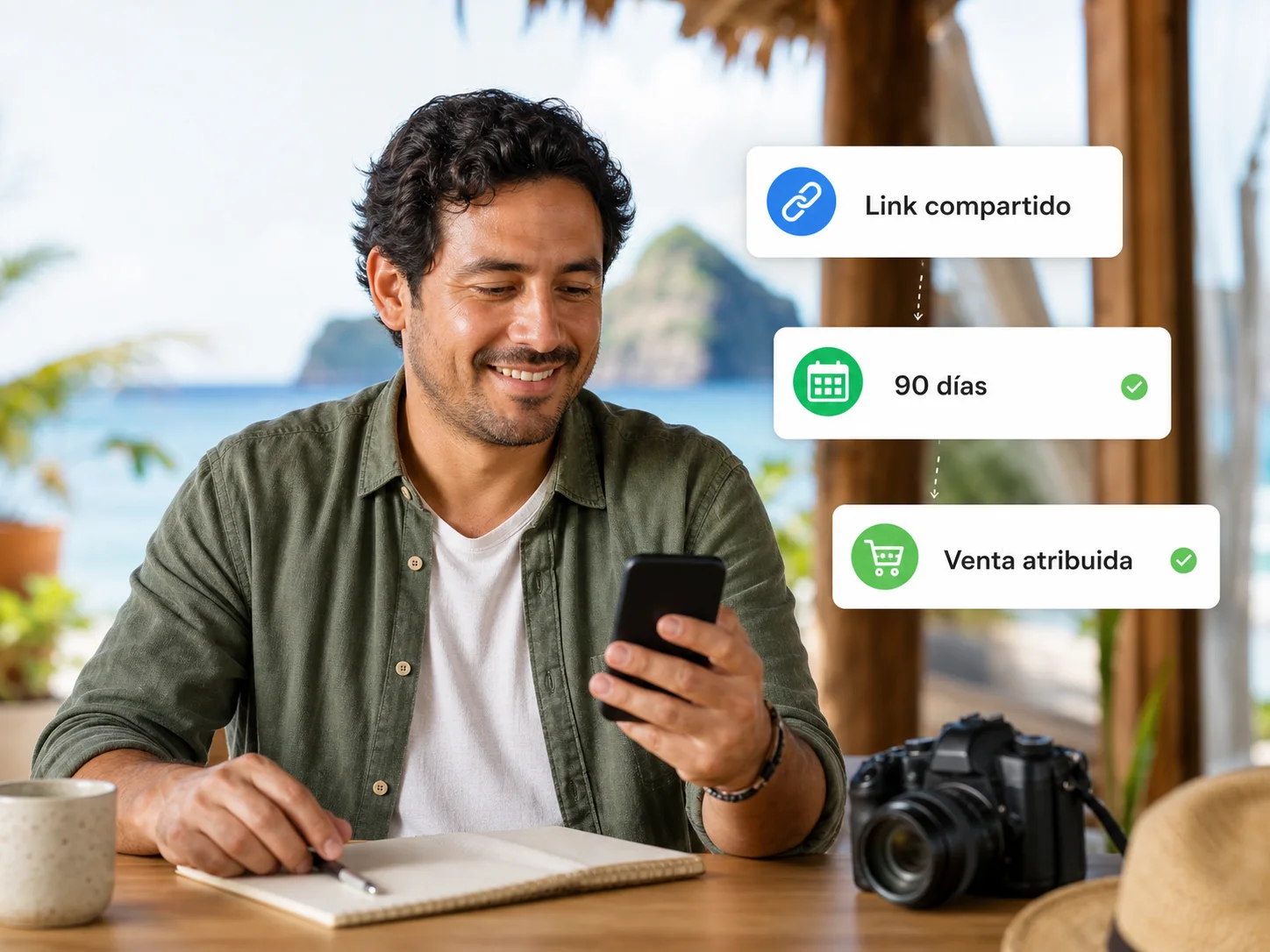 Dueño de agencia gestionando recomendaciones de asociados y atribución de reservas